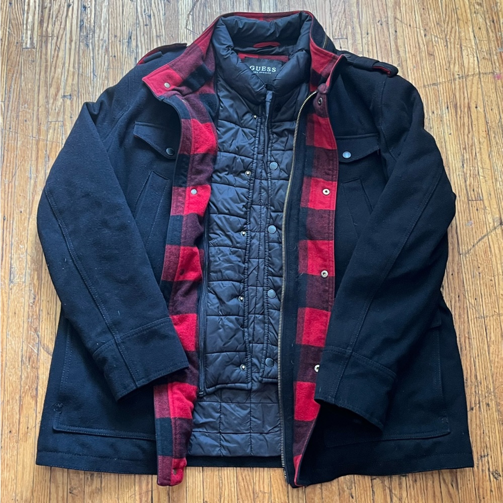 Guess Black and Red Plaid Men's Jacket